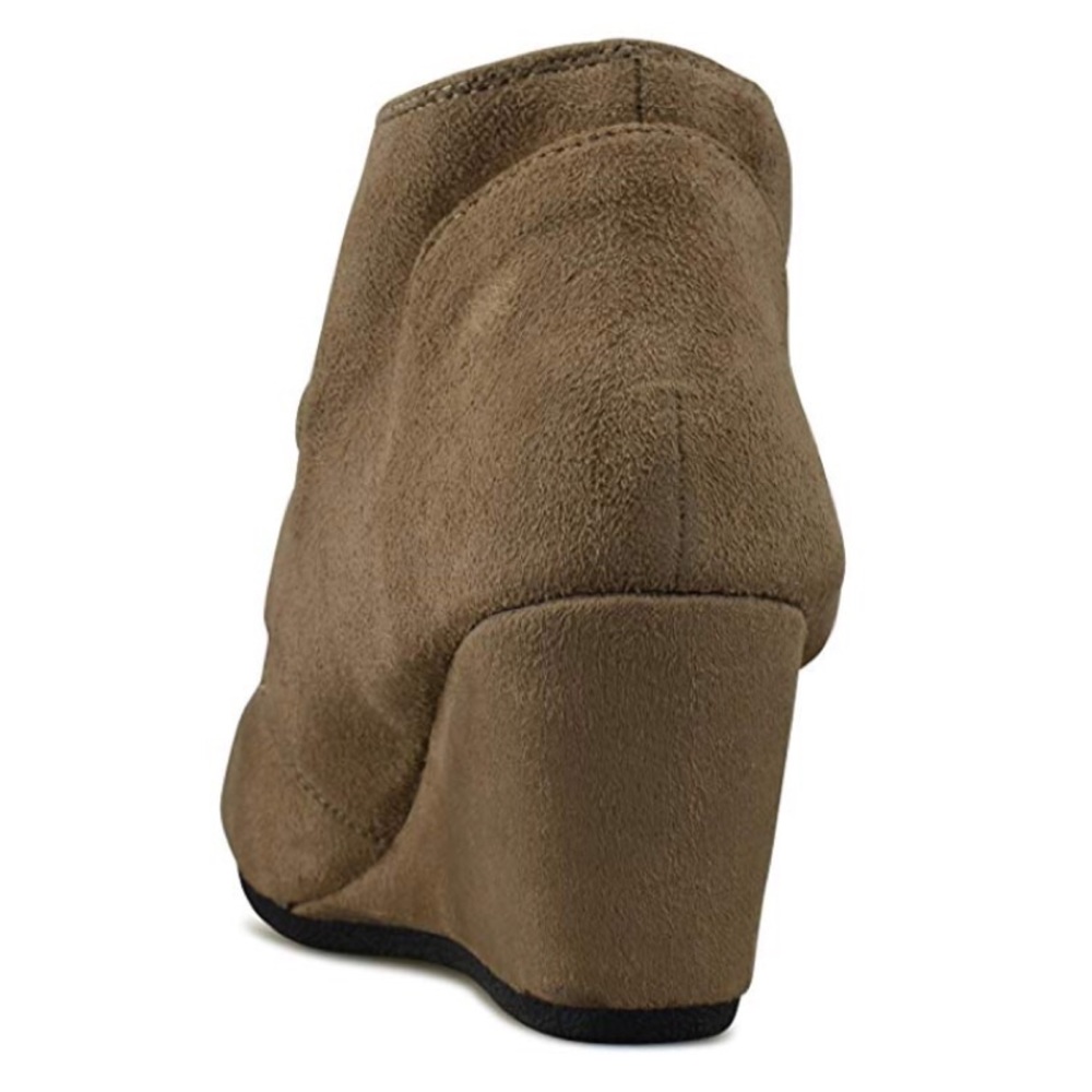 Taupe Lace Up Wedge Heel Booties - Picture 4 of 6